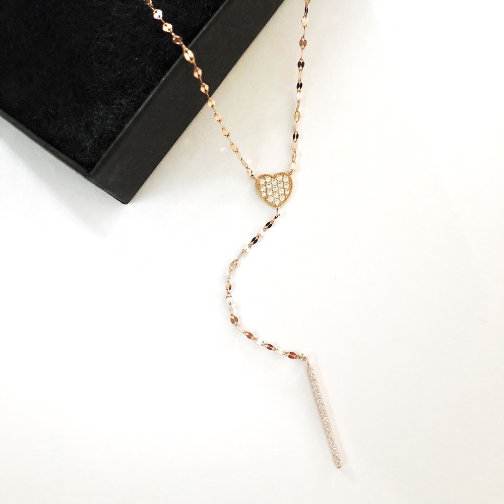 Dainty Rose Gold Sterling Silver CZ Heart Lariat
